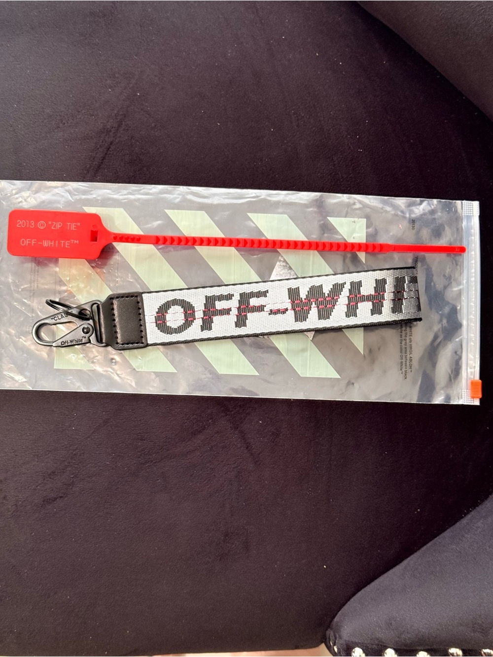 Off-White Black & White Logo Strap with Red Tag Accent